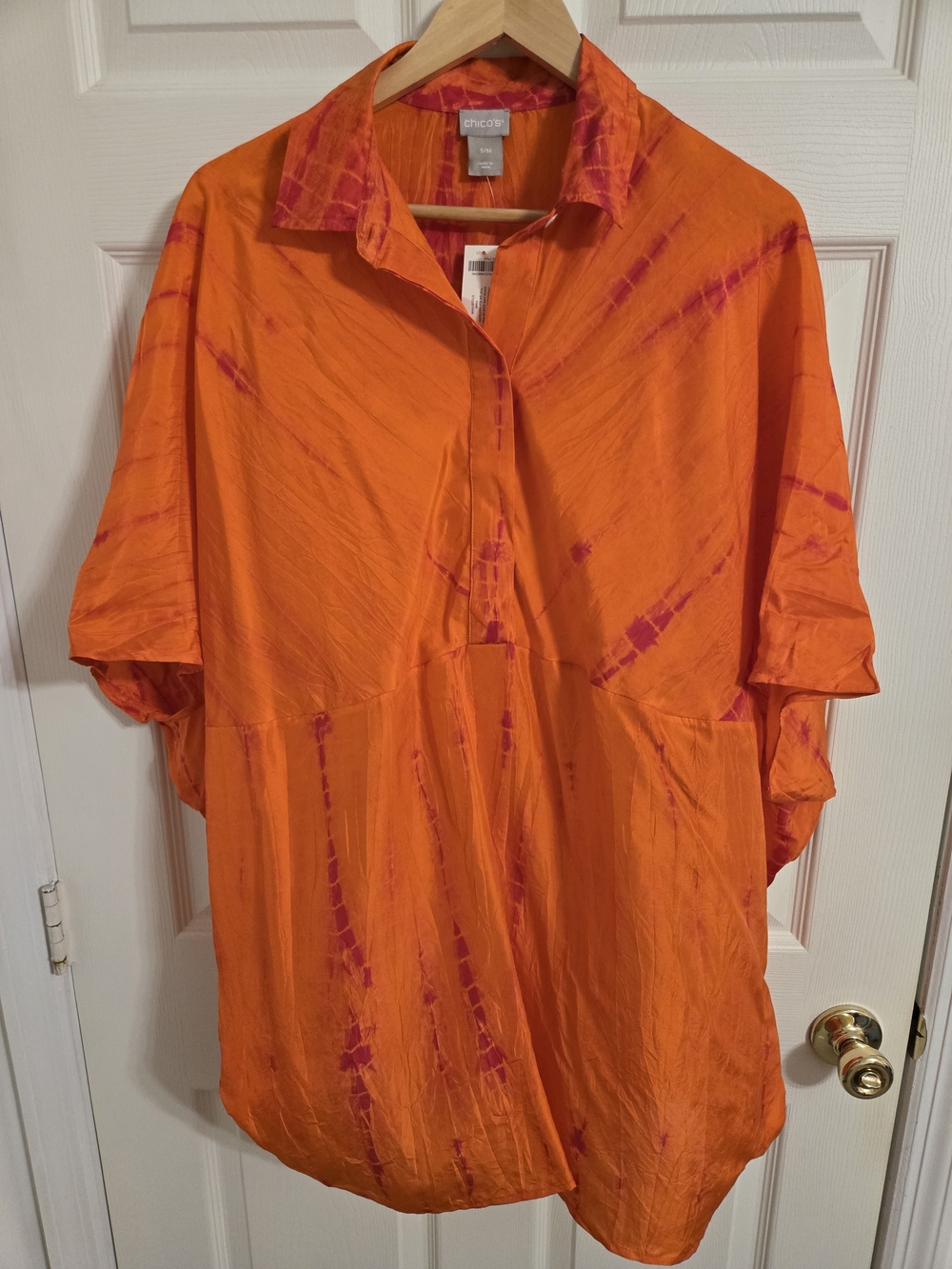 Chico's Orange Silk Tunic with Pink Tie-Dye Detail Size Small Medium